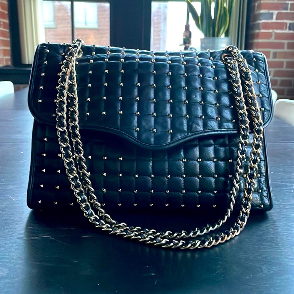 Rebecca Minkoff Quilted Affair Studded Purse Black Leather and Gold